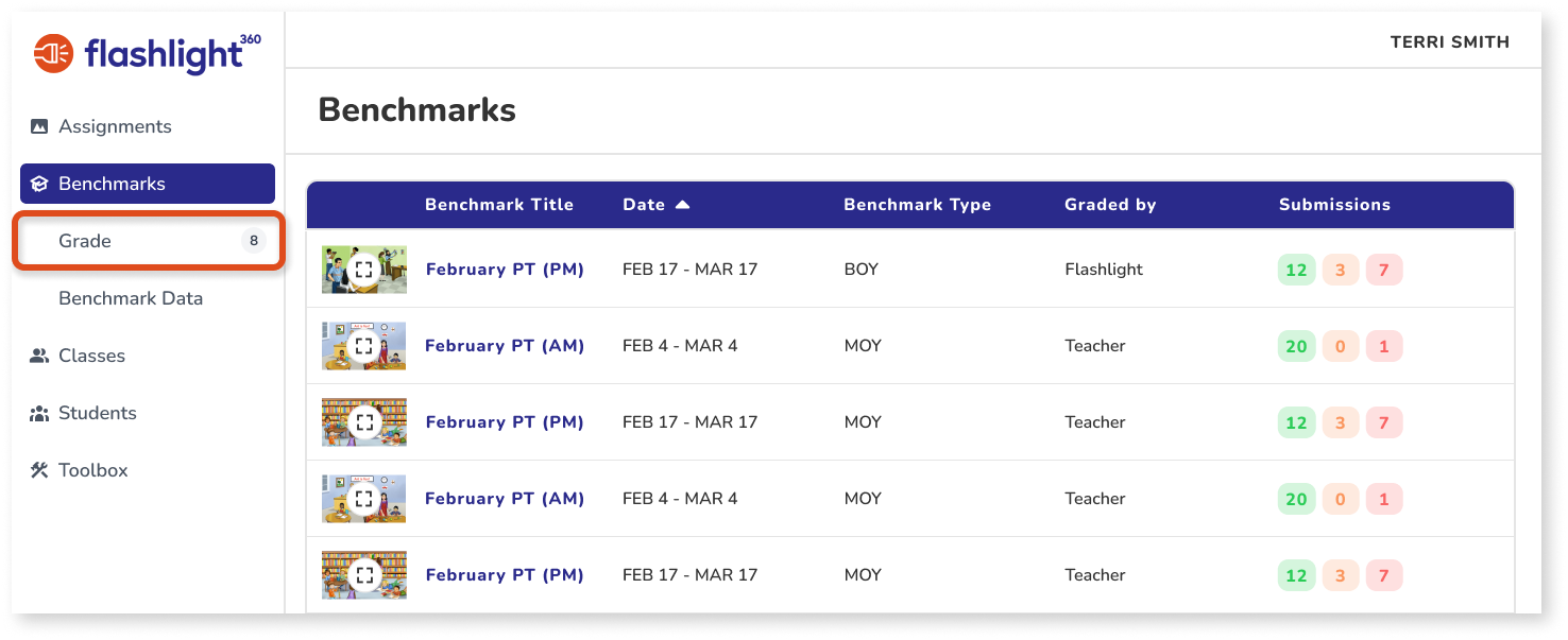 Benchmarks Page with Grade Selected.png
